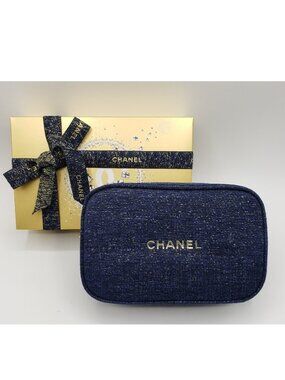 Authentic Chanel cosmetic bag blue
